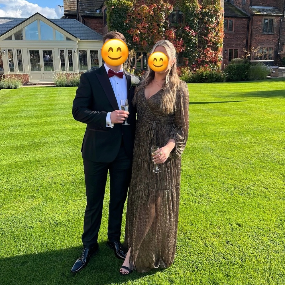 Eliza J Elegant Gold Long Sleeve Dress